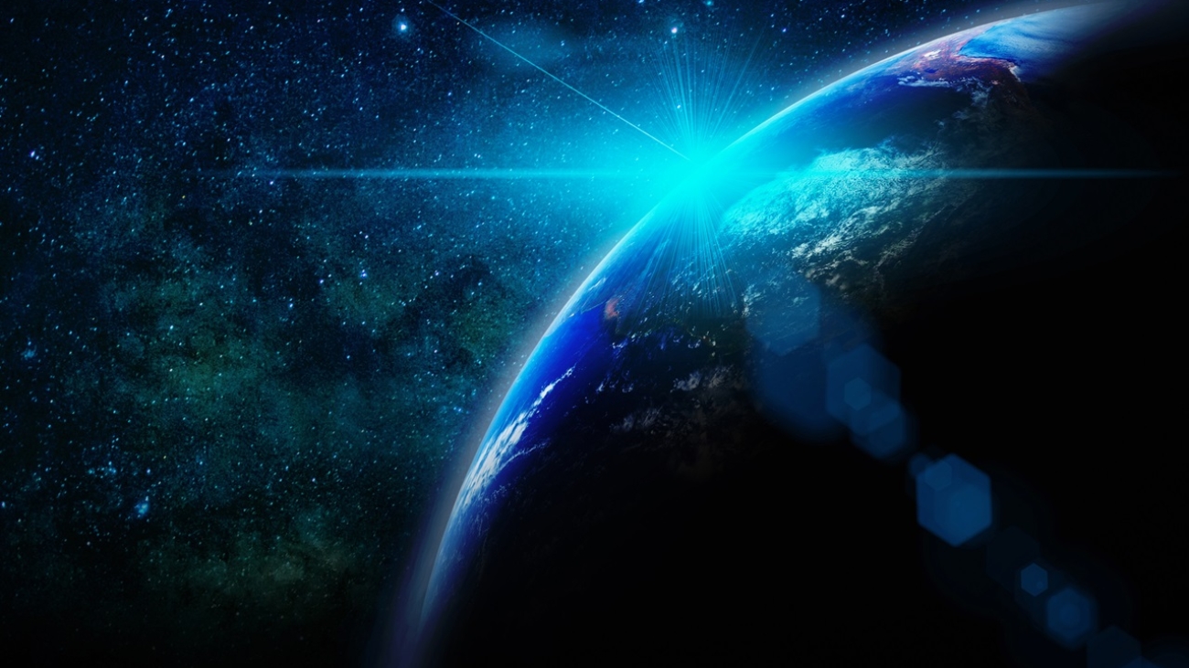 "Earth from space with cosmic light, symbolizing bliss, spirituality, astrology, and the vast universe of consciousness."